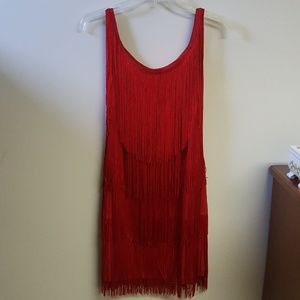Red fringe flapper dress